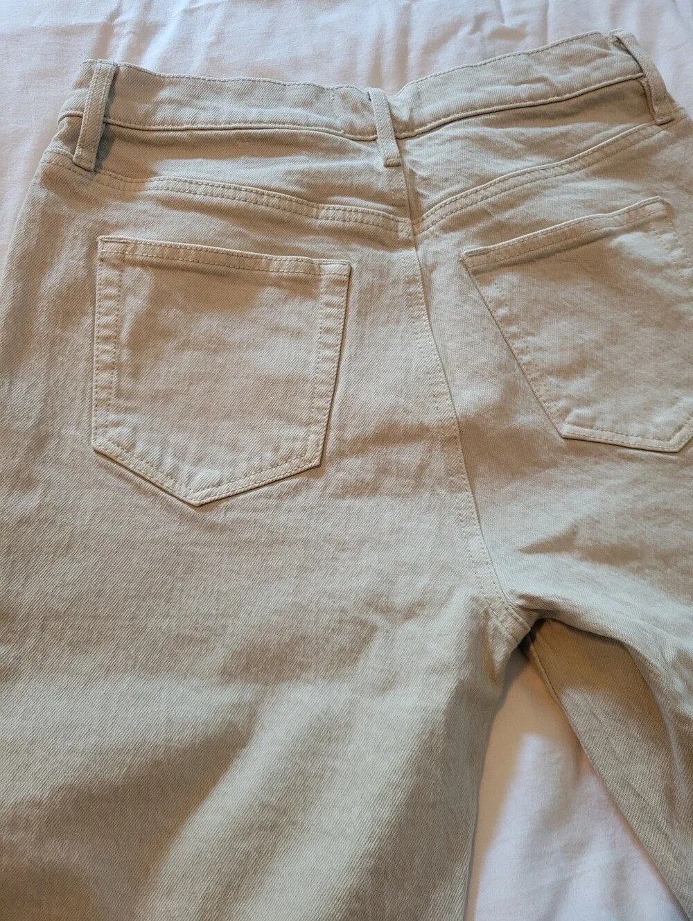 LOFT Frayed High Waisted Straight Crop Stone Cream Color Jeans 99% Cotton Sze 25